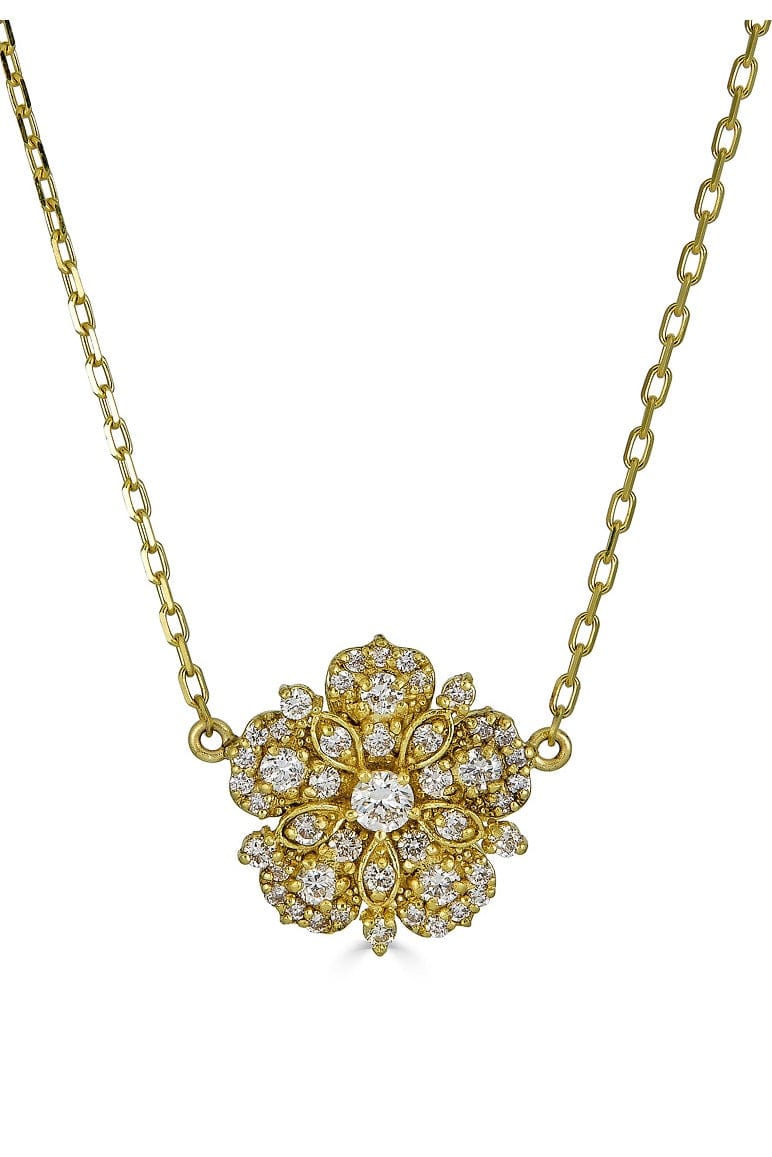 TANYA FARAH-Diamond Flower Pendant Necklace-YELLOW GOLD