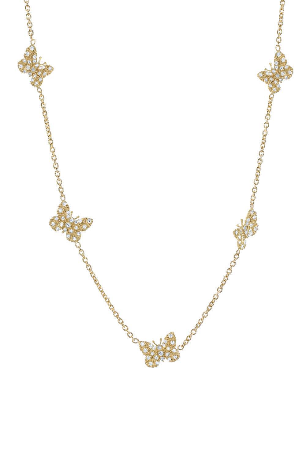 Five Station Diamond Butterfly Necklace-YELLOW GOLD-JEWELRYFINE JEWELNECKLACE O-TANYA FARAH