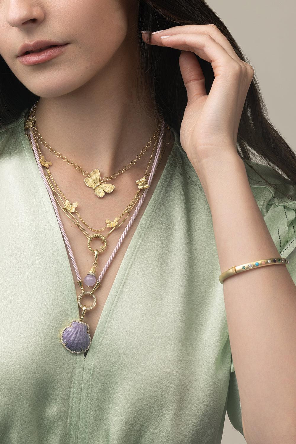 Five Station Textured Diamond Necklace-YELLOW GOLD-JEWELRYFINE JEWELNECKLACE O-TANYA FARAH