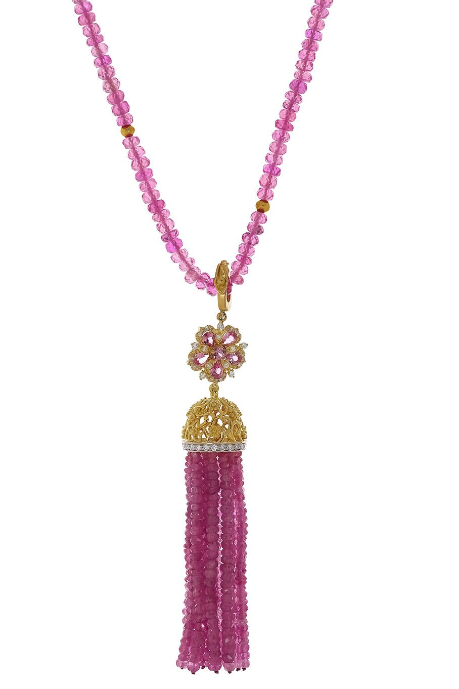 Jasmine Bloom Pink Sapphire Diamond Tassel Necklace-YELLOW GOLD-JEWELRYFINE JEWELNECKLACE O-TANYA FARAH
