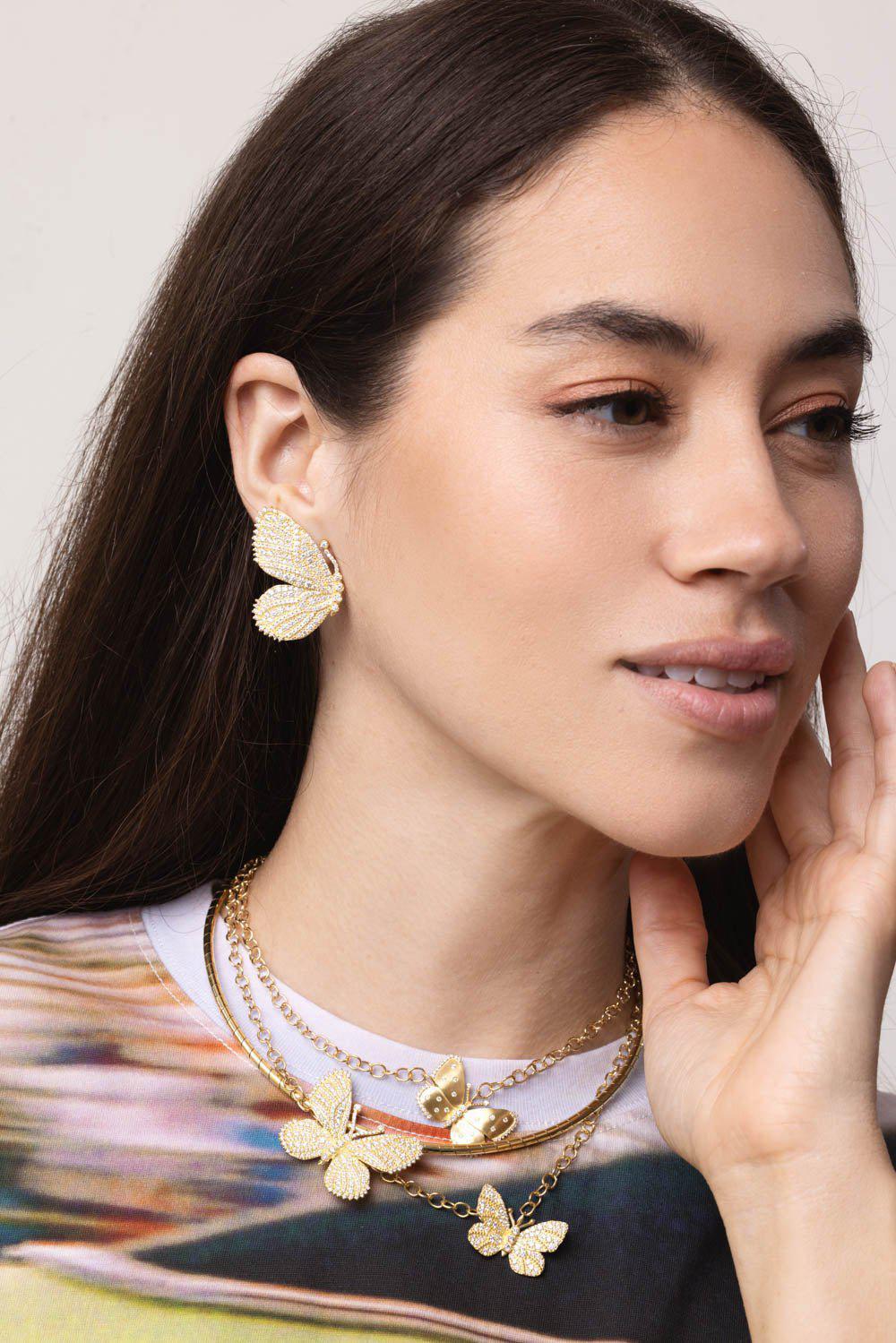 TANYA FARAH-Large Diamond Butterfly Half Wing Necklace-YELLOW GOLD