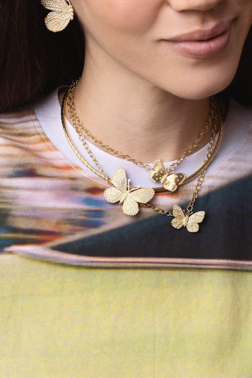 TANYA FARAH-Large Diamond Butterfly Half Wing Necklace-YELLOW GOLD