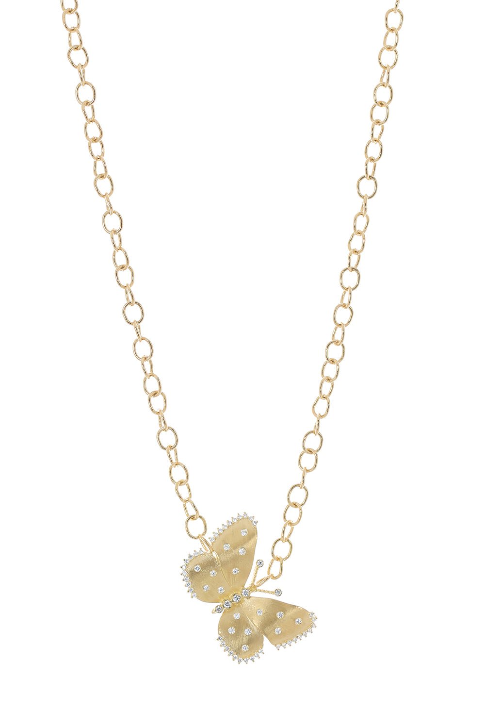 TANYA FARAH-Large Diamond Butterfly Half Wing Necklace-YELLOW GOLD