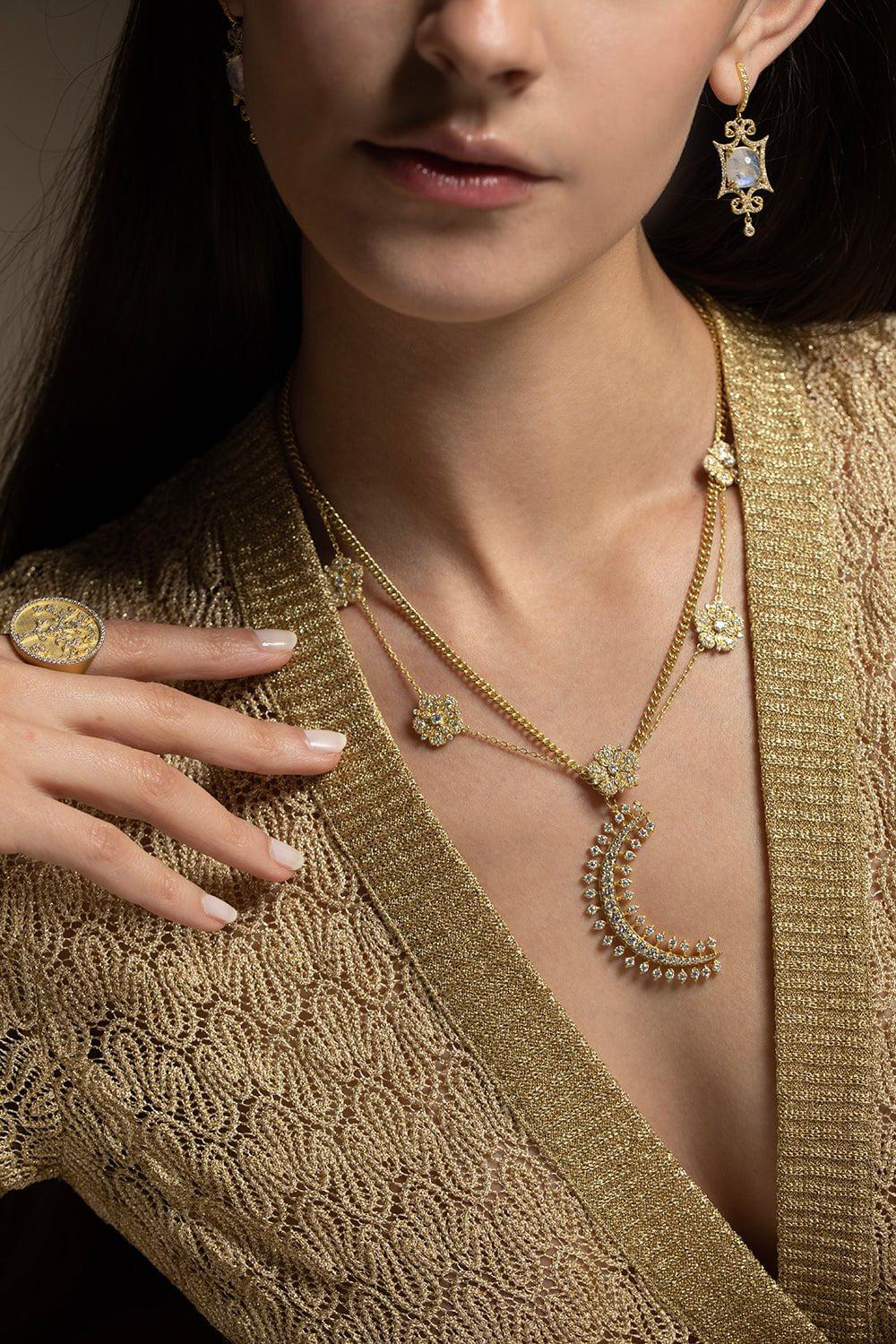 TANYA FARAH-Large Moonburst Necklace-YELLOW GOLD