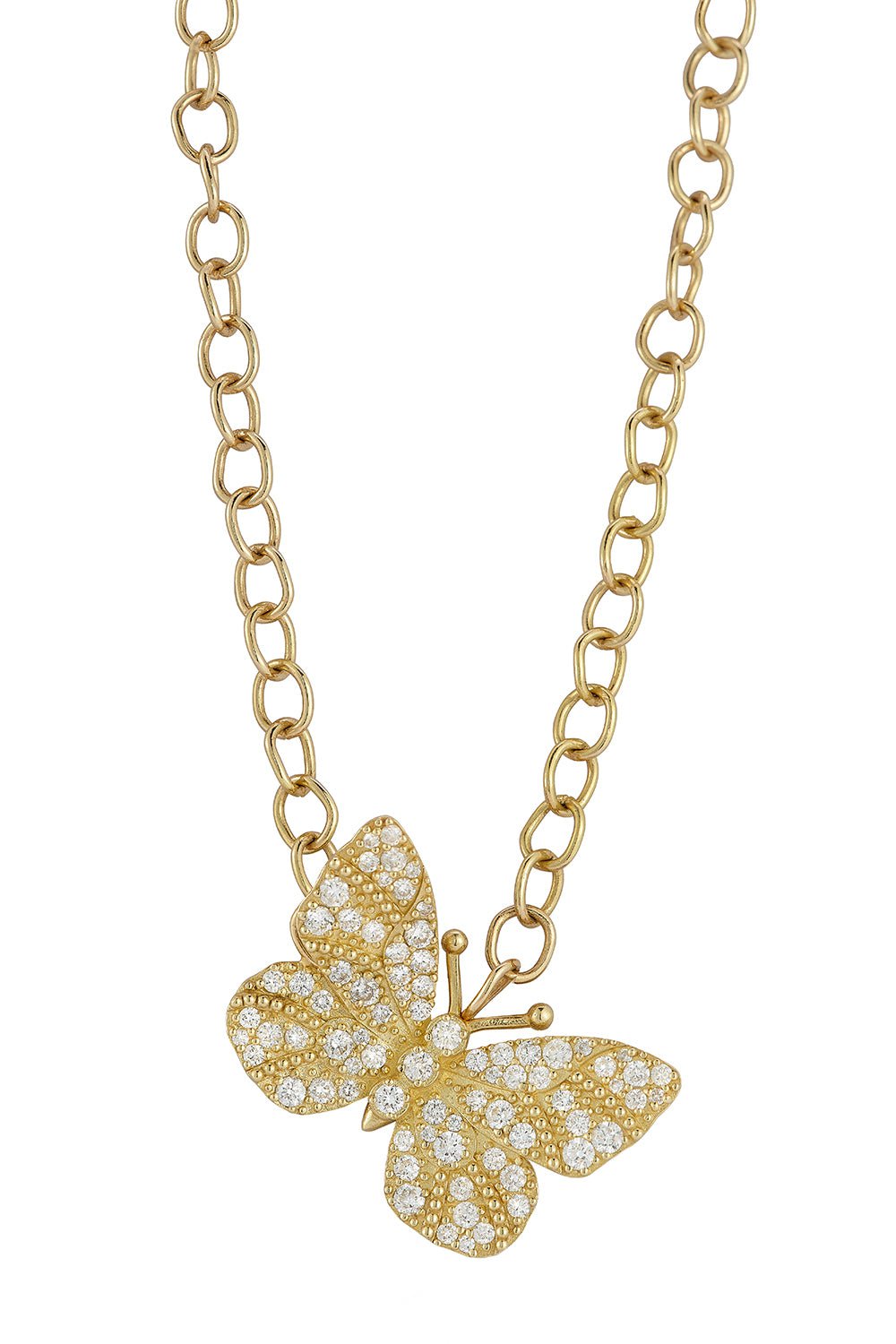 TANYA FARAH-Medium Diamond Butterfly Pendant Necklace-YELLOW GOLD