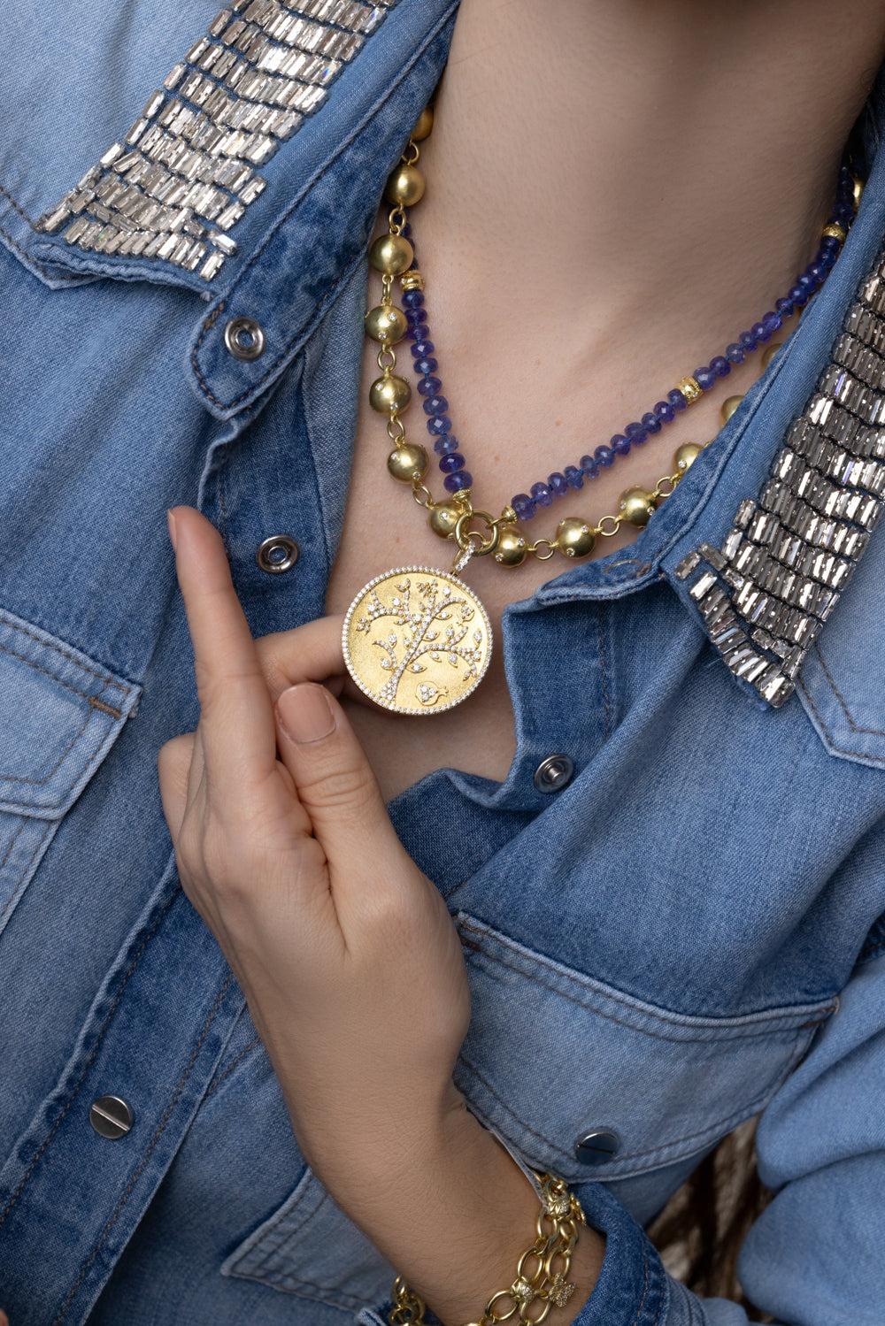 Modern Etruscan Tazanite Beaded Necklace-YELLOW GOLD-JEWELRYFINE JEWELNECKLACE O-TANYA FARAH