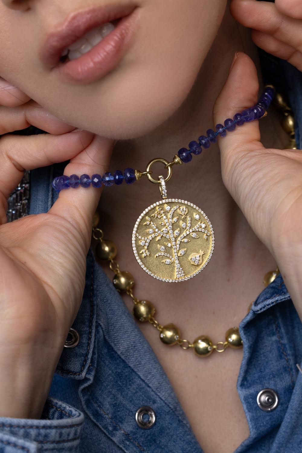Modern Etruscan Tazanite Beaded Necklace-YELLOW GOLD-JEWELRYFINE JEWELNECKLACE O-TANYA FARAH