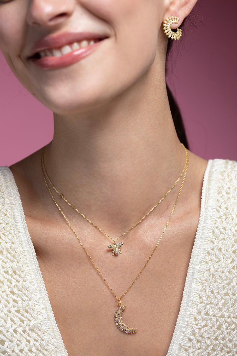 TANYA FARAH-Moonburst Diamond Crescent Necklace-YELLOW GOLD