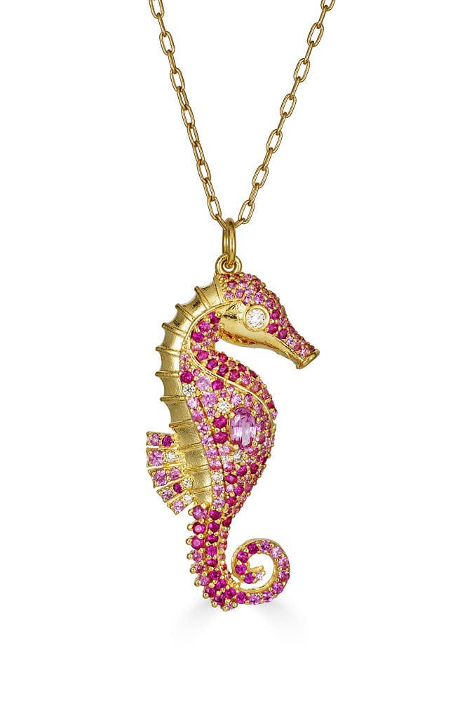 TANYA FARAH-Pink Sapphire & Diamond Seahorse Necklace-YELLOW GOLD