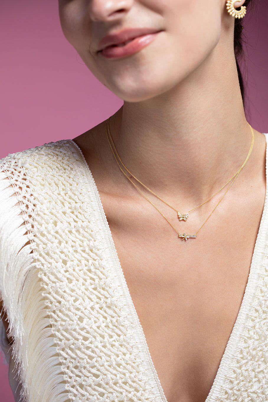 TANYA FARAH-Tree of Life Diamond Bar with Dragonfly Necklace-YELLOW GOLD