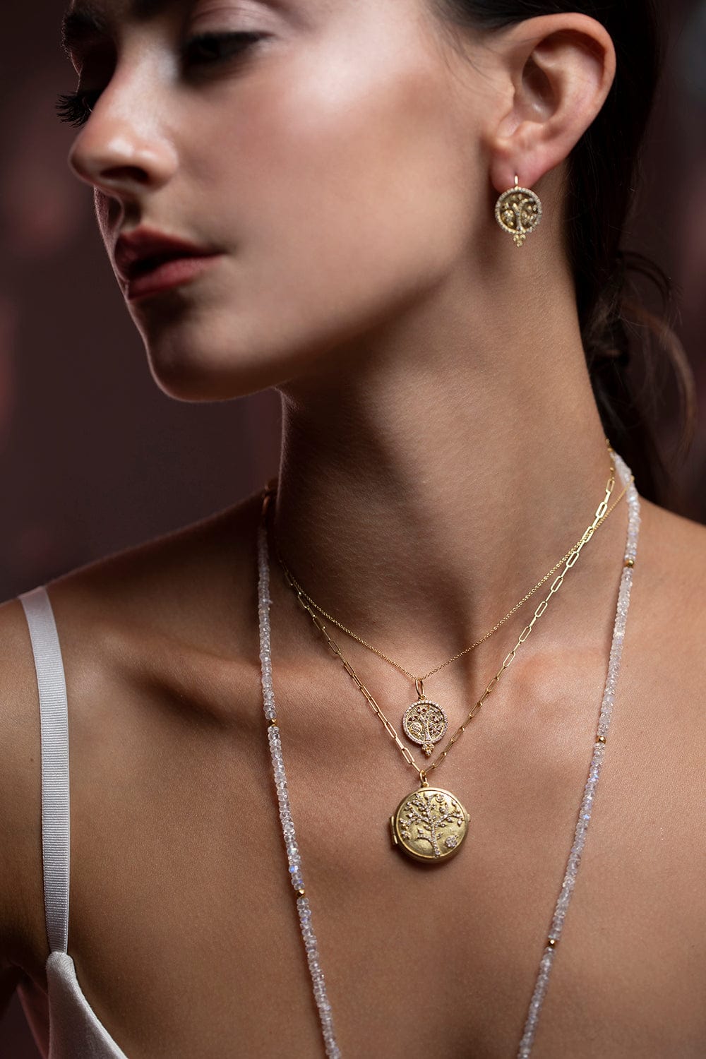 TANYA FARAH-Tree of Life Locket Necklace-YELLOW GOLD