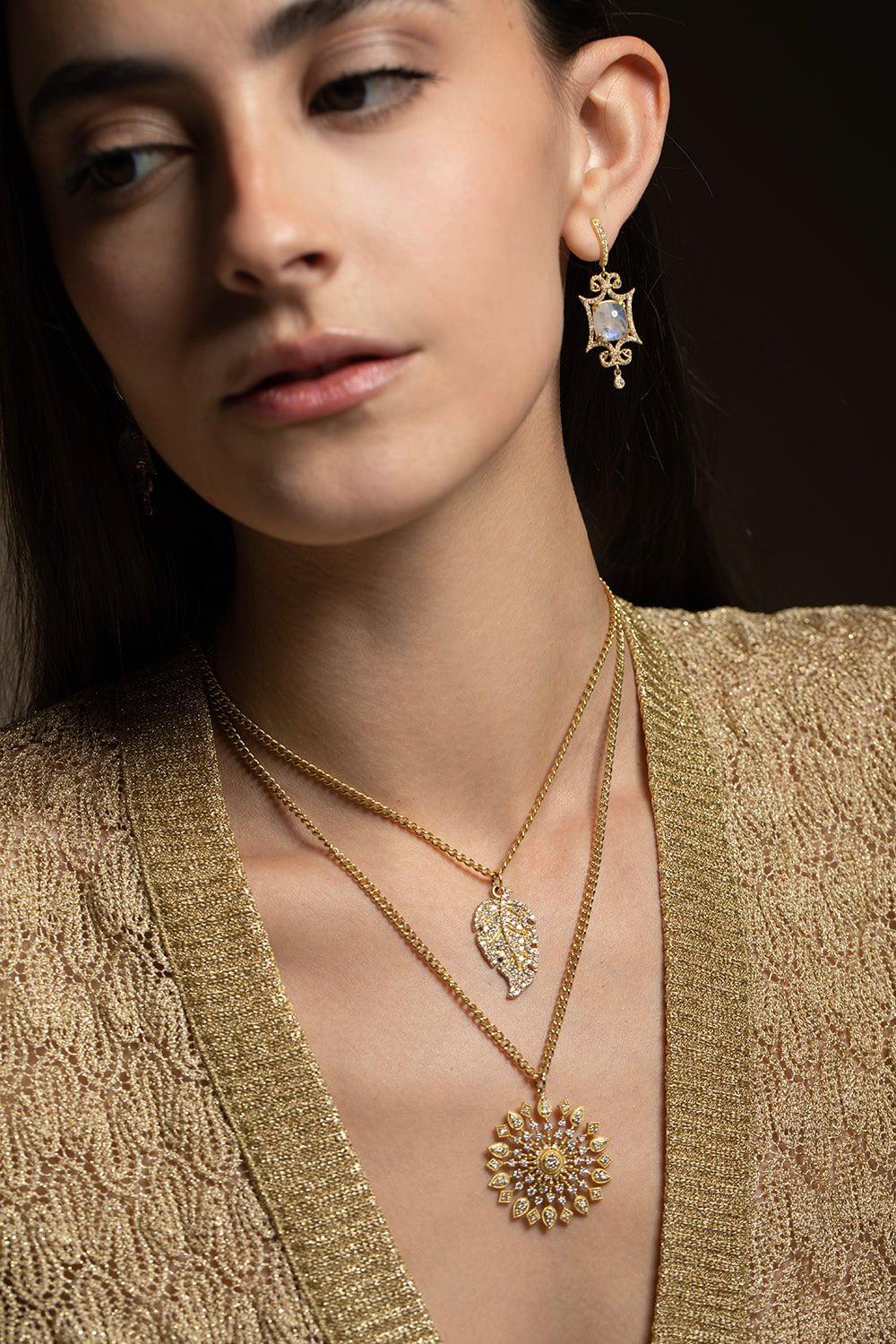 TANYA FARAH-Tree Of Life Organic Leaf Necklace-YELLOW GOLD