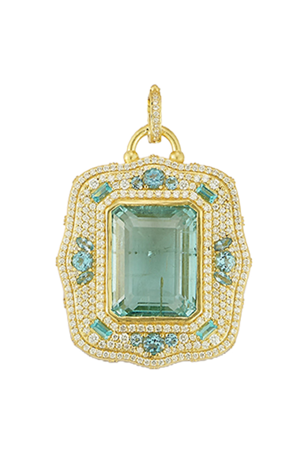 Aquamarine Diamond Scroll Pendant-YELLOW GOLD-JEWELRYFINE JEWELPENDANT-TANYA FARAH