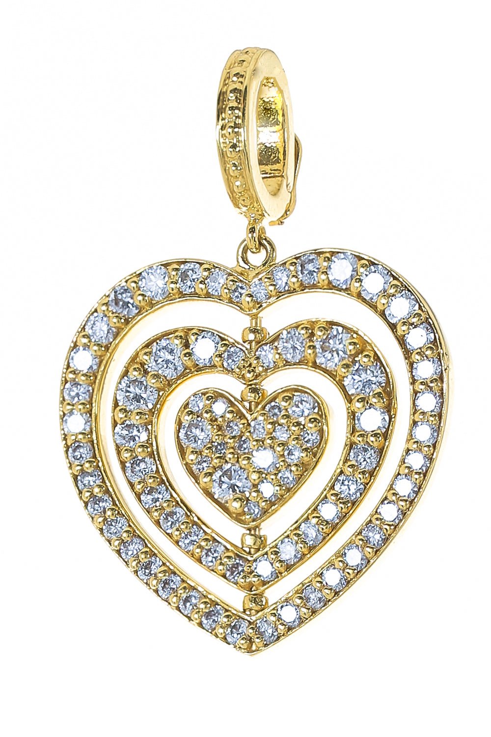TANYA FARAH-Diamond Triple Moveable Heart Charm-YELLOW GOLD