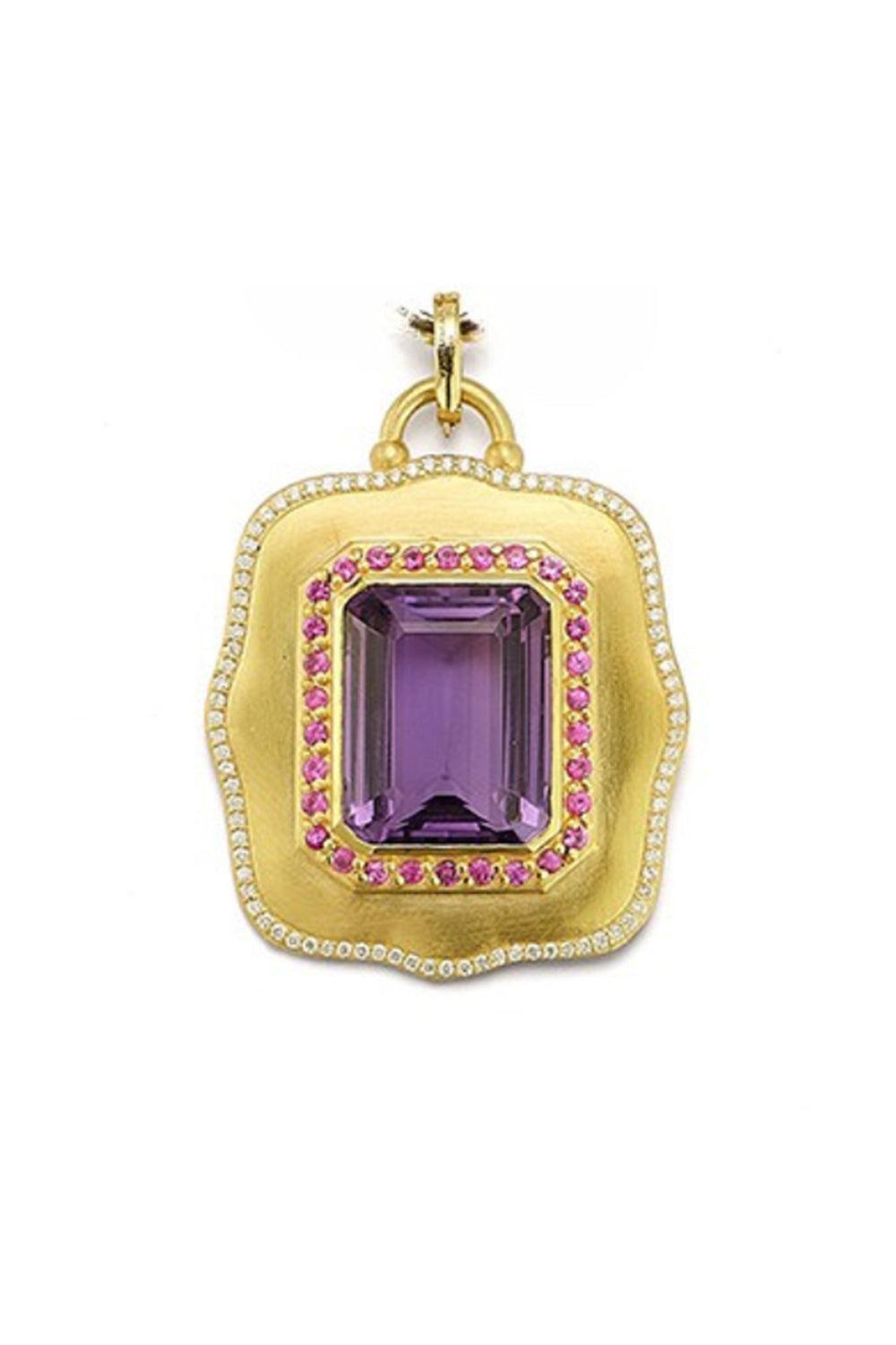 XL Modern Etruscan Scroll Amethyst Diamond Pendant-YELLOW GOLD-XL-JEWELRYFINE JEWELPENDANT-TANYA FARAH