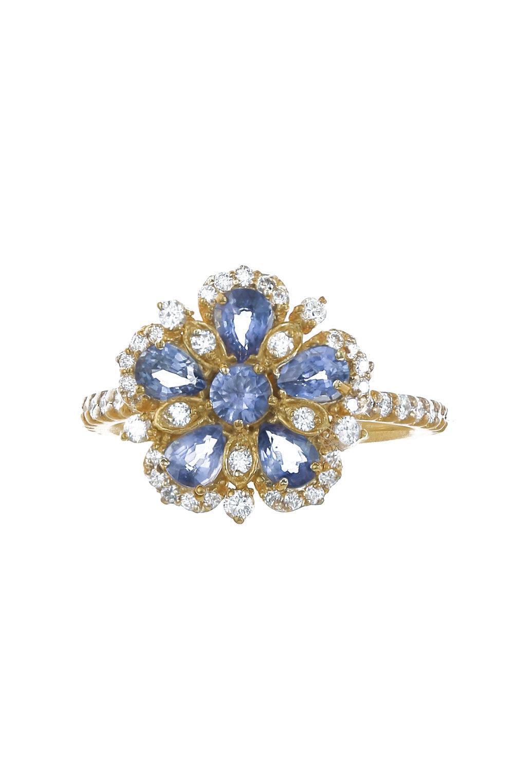 Jasmine Bloom Blue Sapphire Diamond Ring-YELLOW GOLD-5.75-JEWELRYFINE JEWELRING-TANYA FARAH