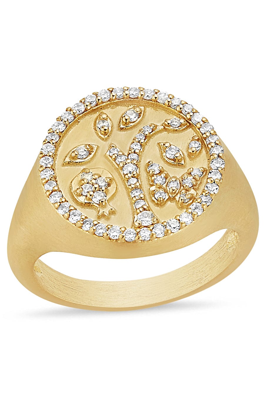  TANYA FARAH-Tree of Life Diamond Signet Ring-YELLOW GOLD 