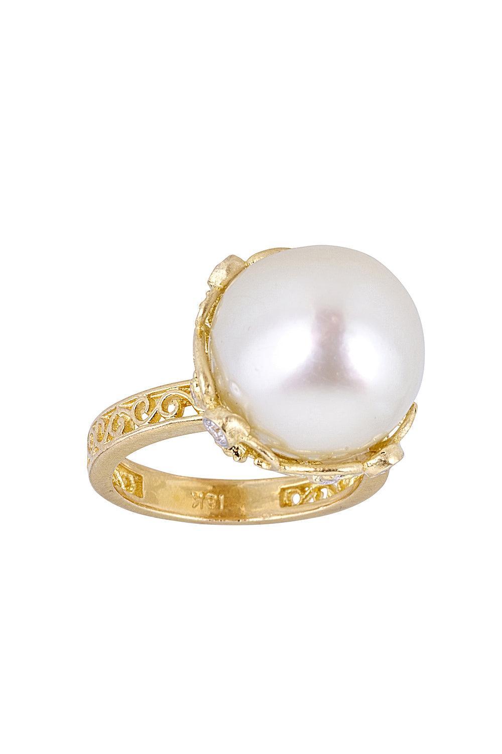 Royal Couture Pearl Net Flower Diamond Ring-YELLOW GOLD-7-JEWELRYFINE JEWELRING-TANYA FARAH