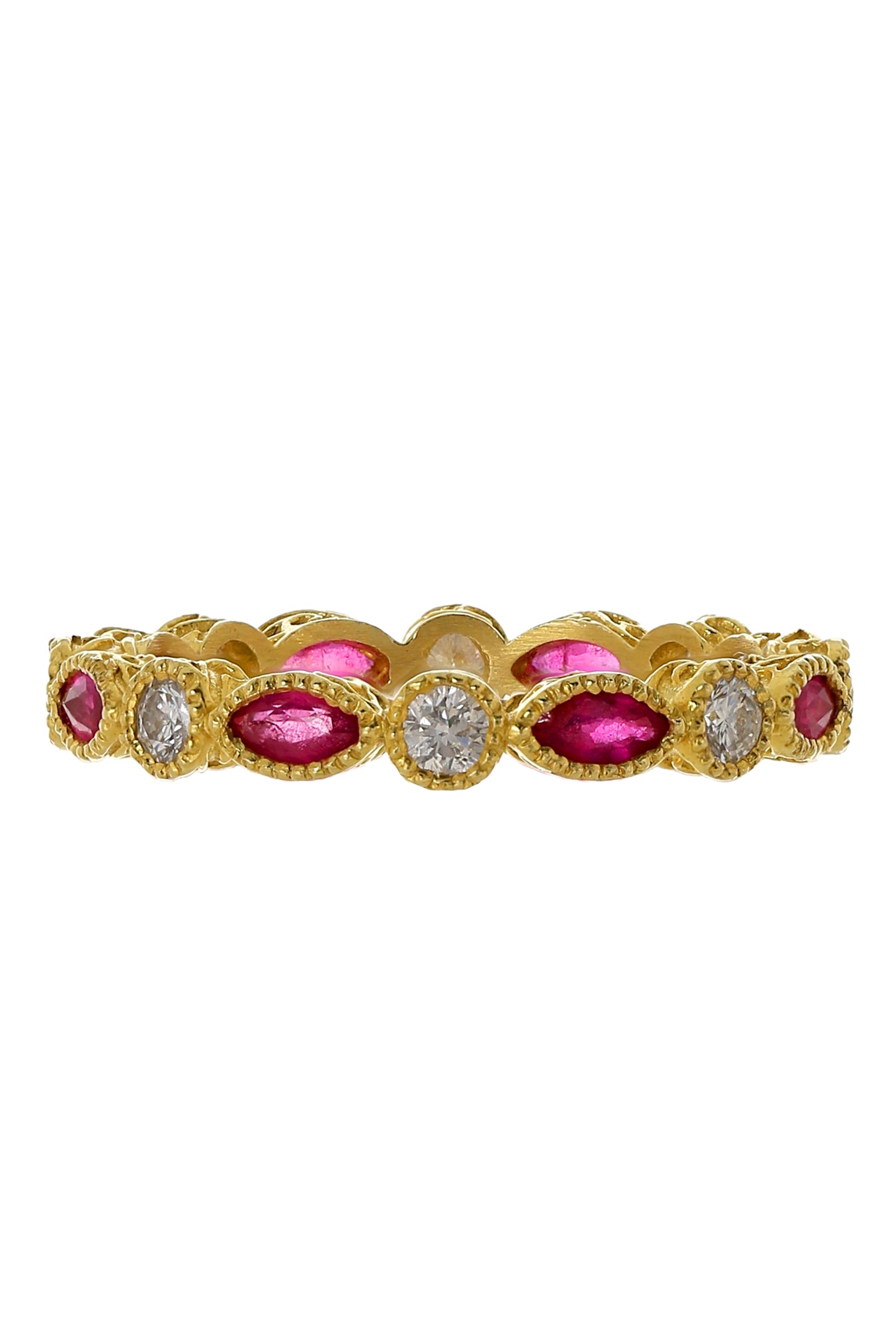 TANYA FARAH-Ruby Marquise Diamond Stack Ring-YELLOW GOLD