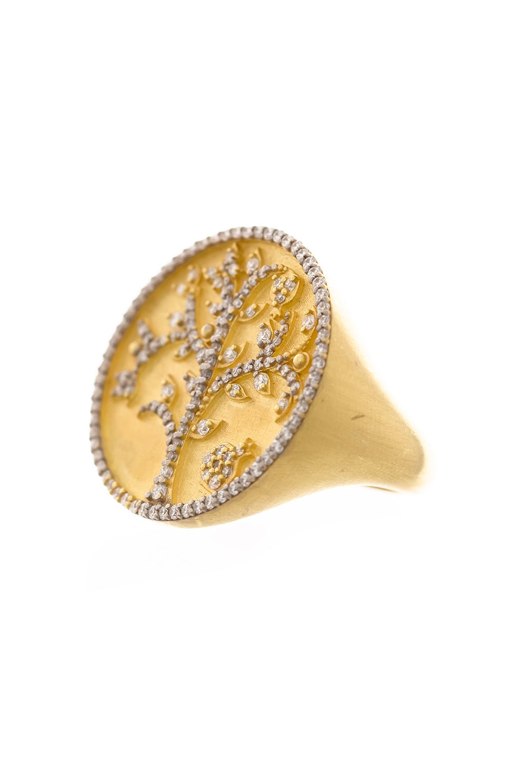 TANYA FARAH-Tree Of Life Diamond Signet Ring-YELLOW GOLD