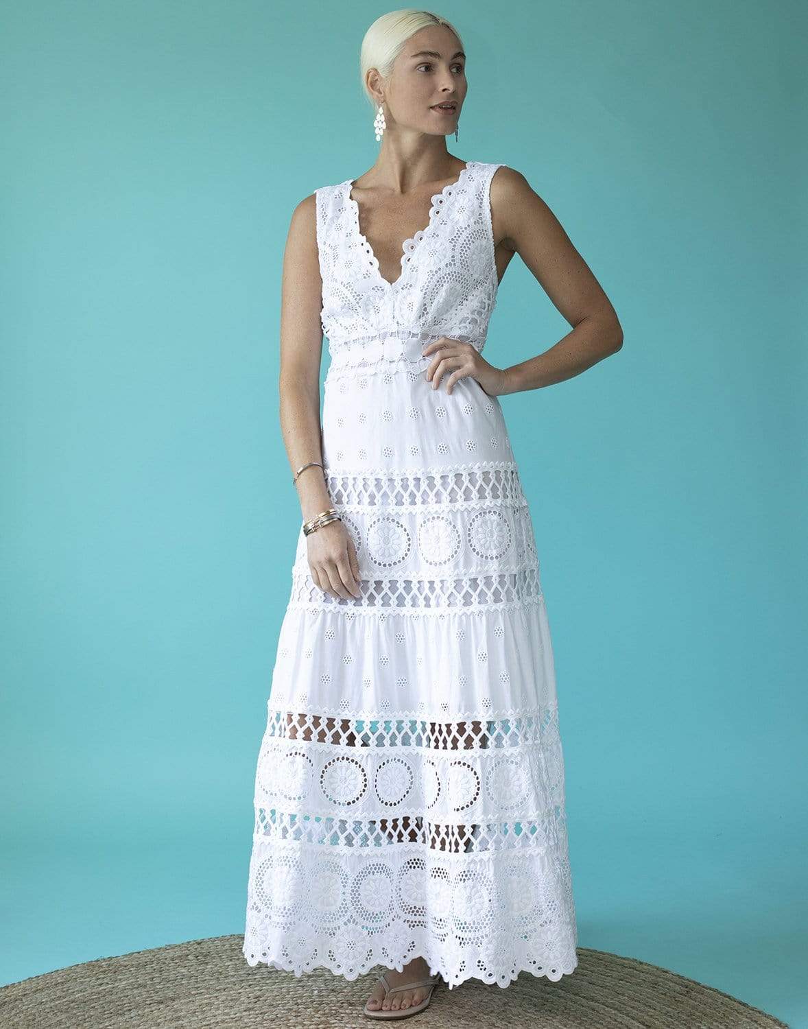 TEMPTATION POSITANO-Asuncion Sleeveless V-Neck White Maxi Dress-