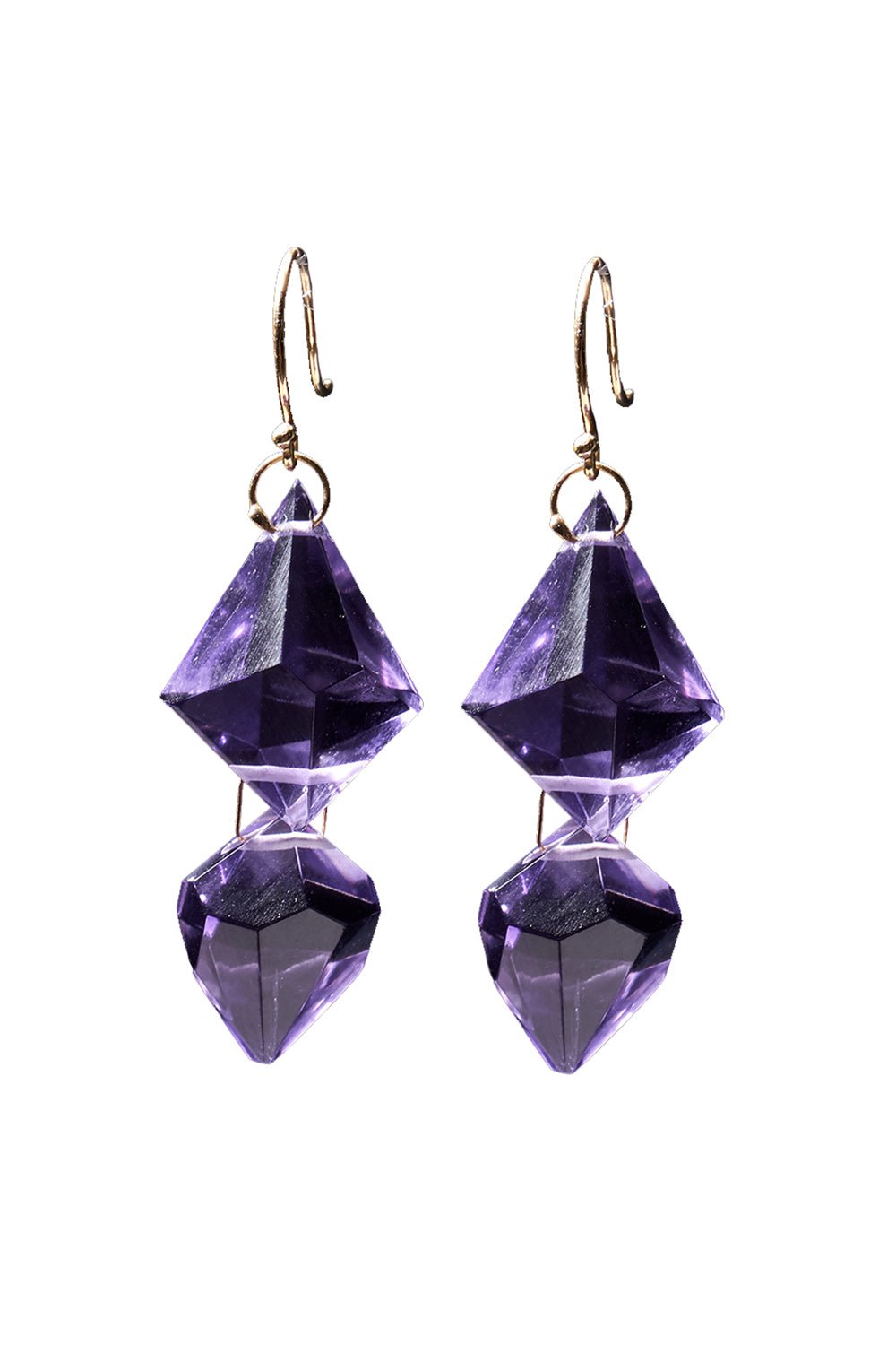 TEN THOUSAND THINGS-Amethyst Double Faceted Drop Earrings-YELLOW GOLD