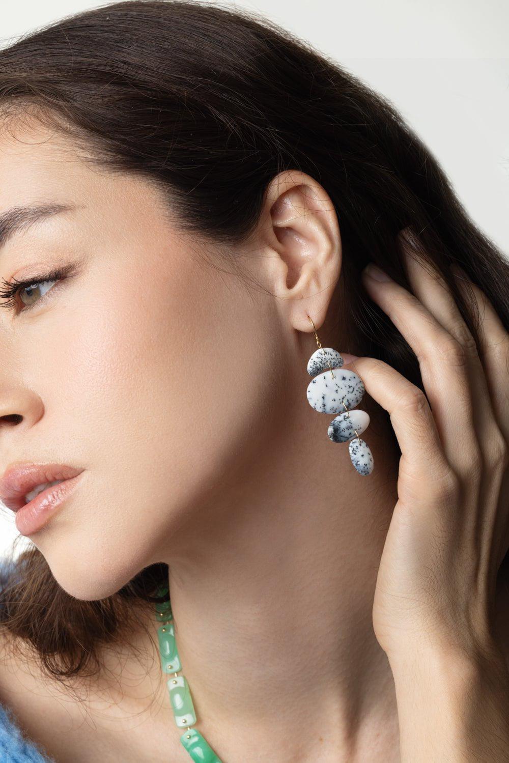 TEN THOUSAND THINGS-Dendritic Opal Oval Totems Earrings-YELLOW GOLD