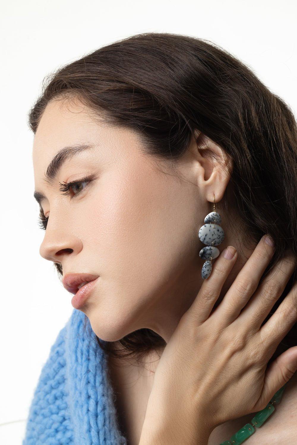 TEN THOUSAND THINGS-Dendritic Opal Oval Totems Earrings-YELLOW GOLD