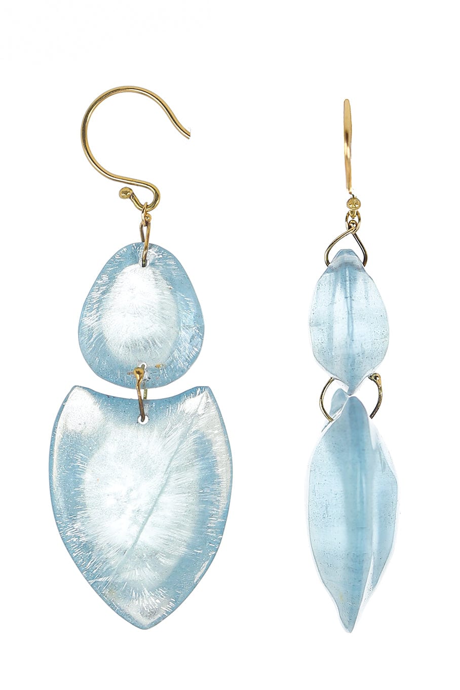 TEN THOUSAND THINGS-Double Heart Aquamarine Earrings-YELLOW GOLD