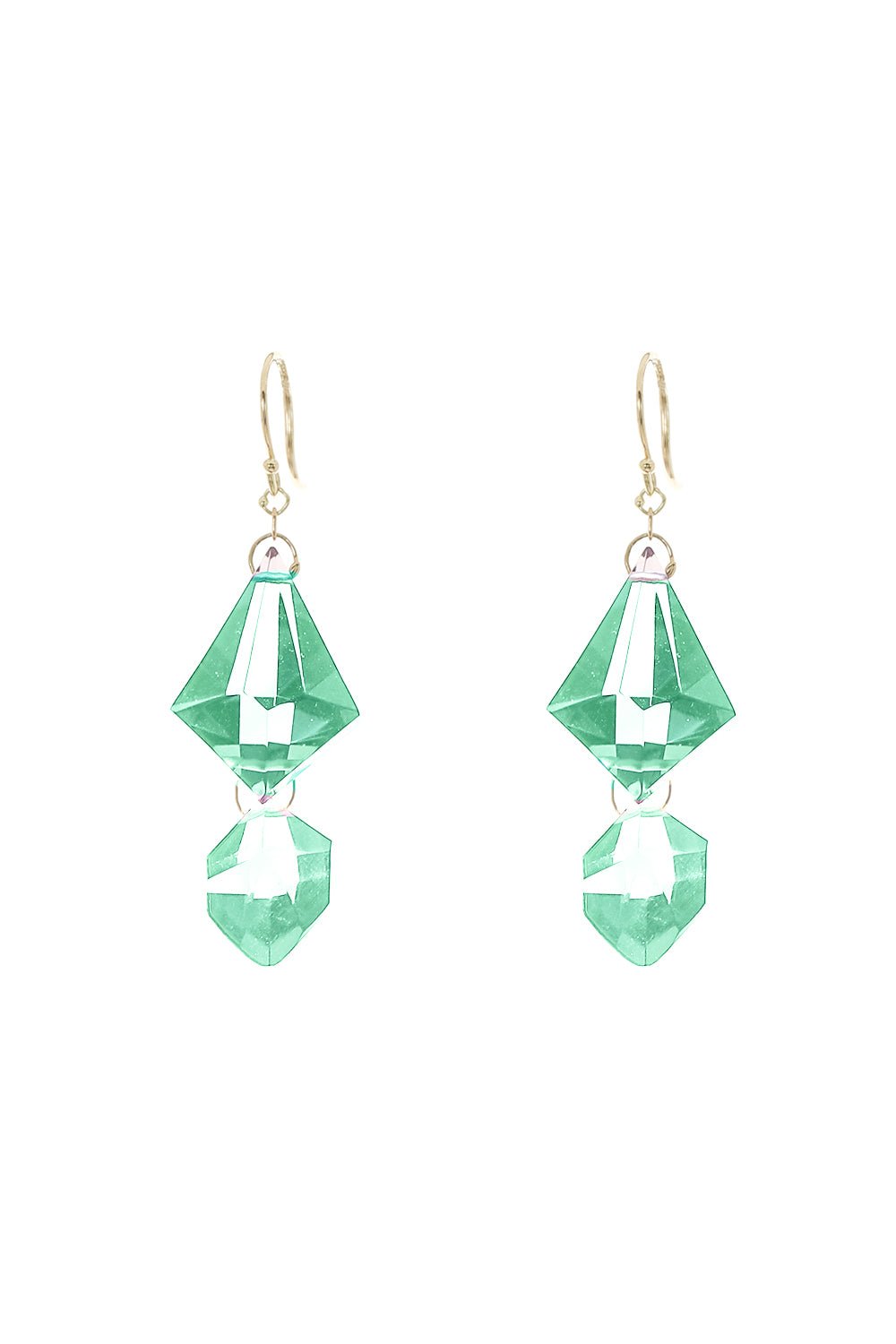 TEN THOUSAND THINGS-Green Amethyst Double Faceted Drop Earrings-YELLOW GOLD
