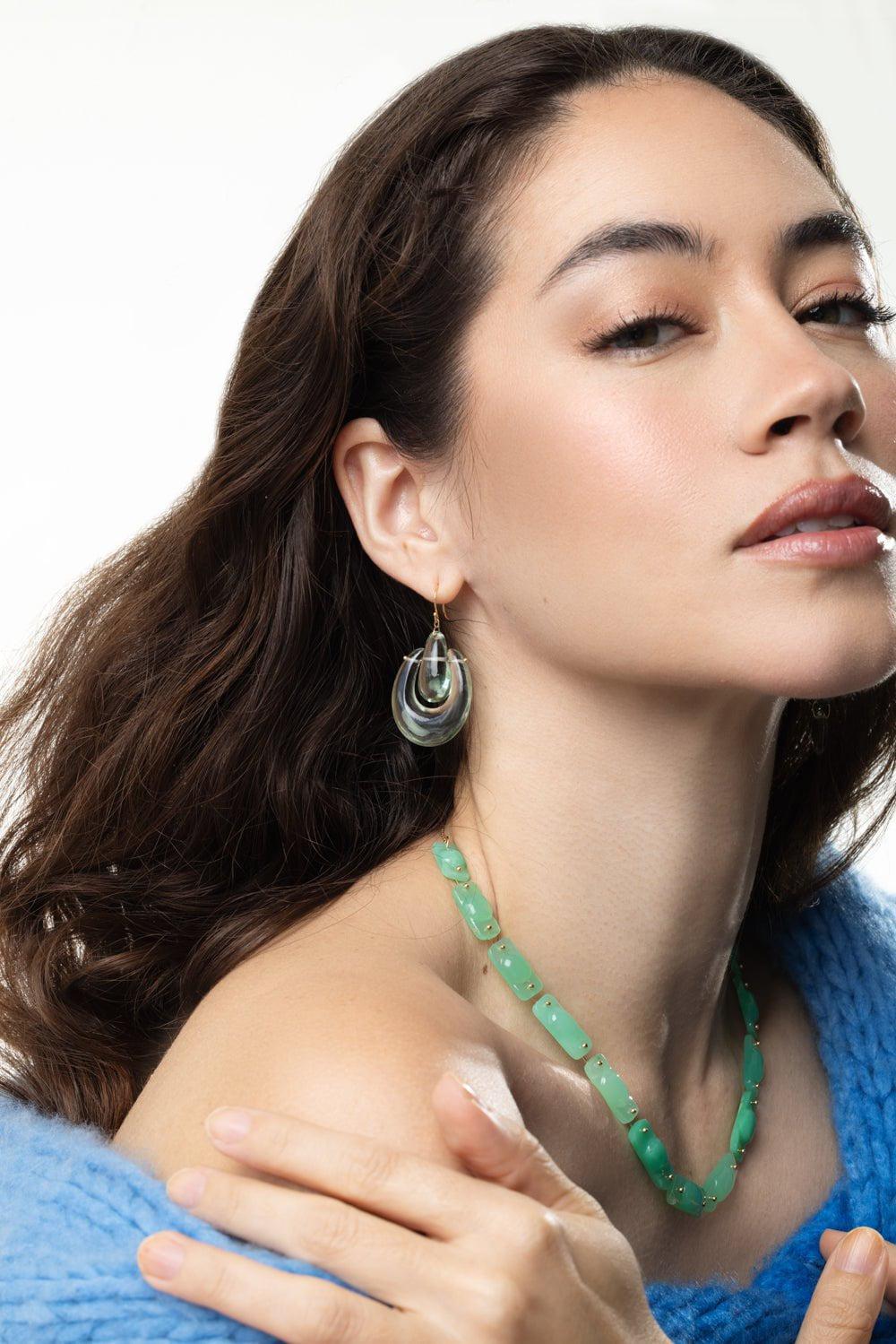 TEN THOUSAND THINGS-Green Amethyst Large O'Keeffe Earrings-YELLOW GOLD