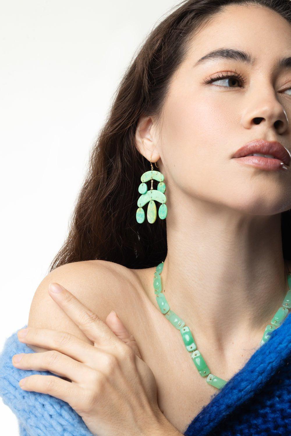 TEN THOUSAND THINGS-Green Turquoise Tiny Cut Stone Chandelier Earring-YELLOW GOLD