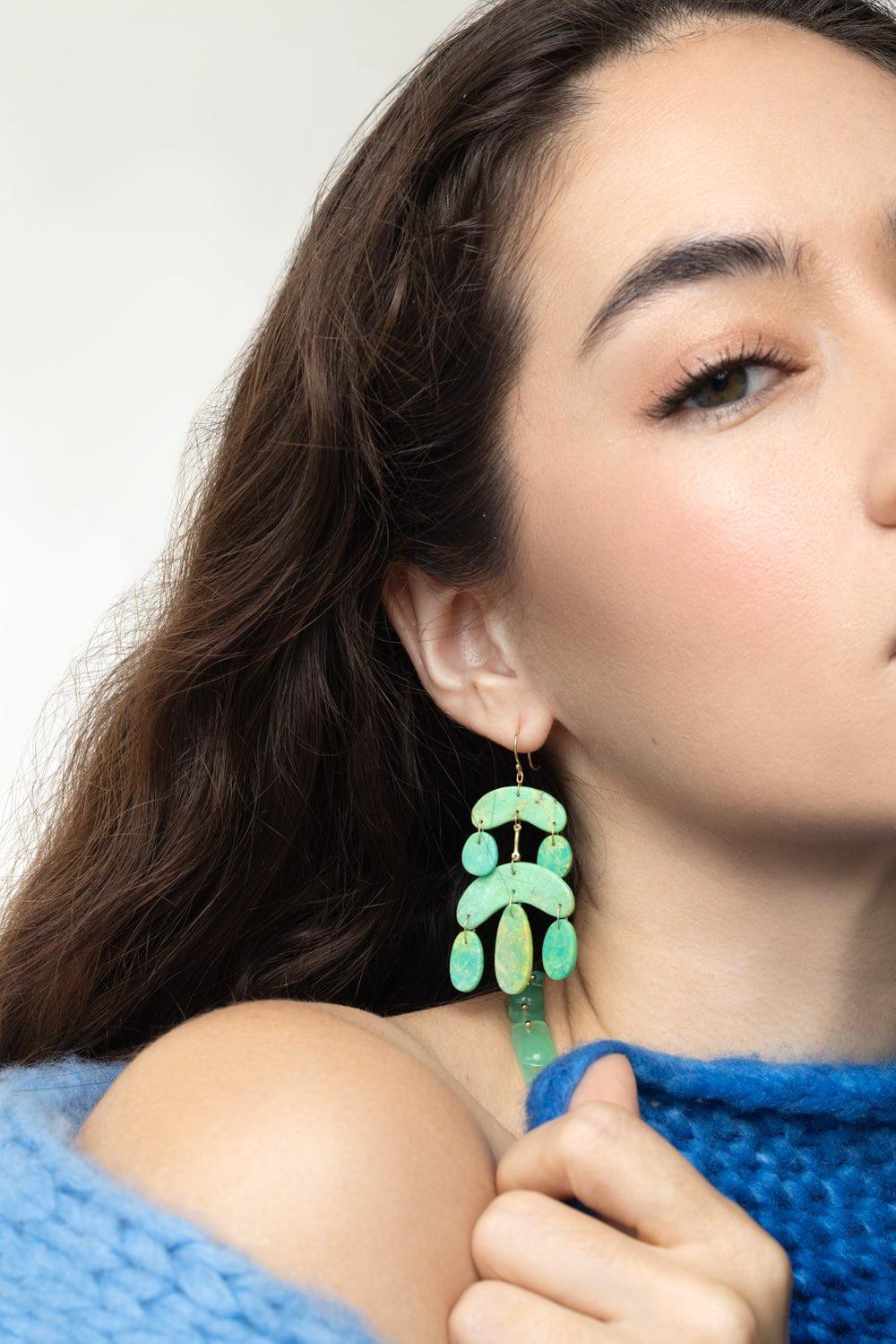 TEN THOUSAND THINGS-Green Turquoise Tiny Cut Stone Chandelier Earring-YELLOW GOLD