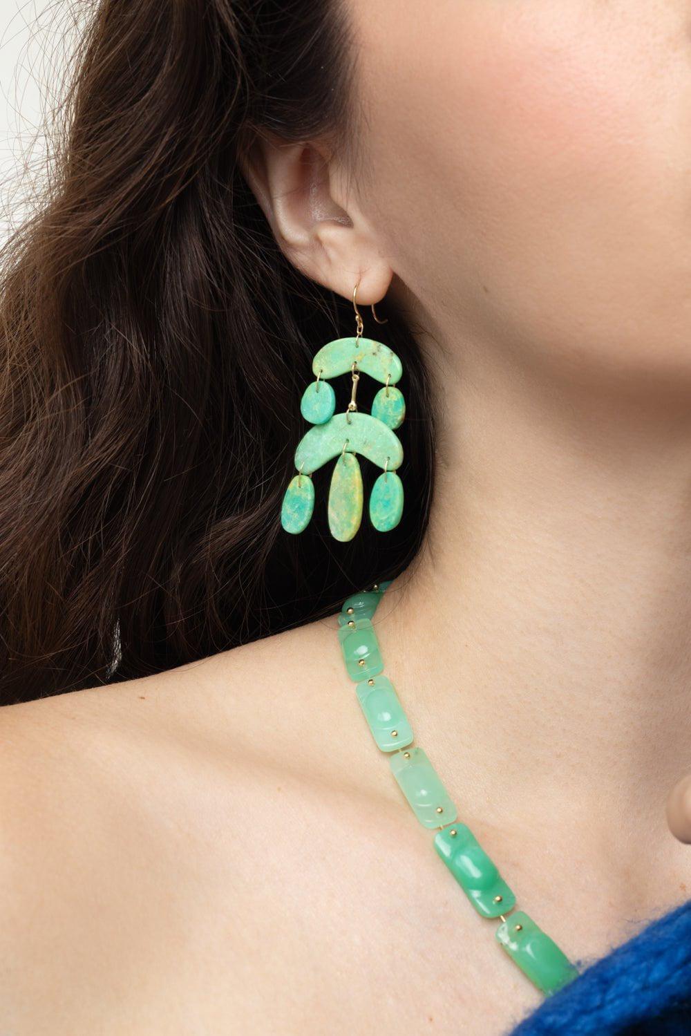 TEN THOUSAND THINGS-Green Turquoise Tiny Cut Stone Chandelier Earring-YELLOW GOLD