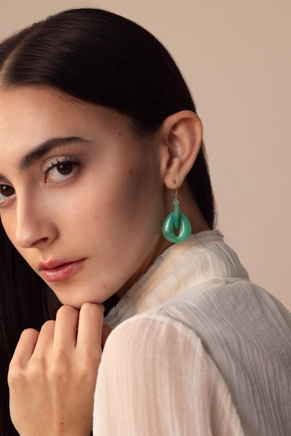 TEN THOUSAND THINGS-Interlocking Chrysoprase Peacock Eye Earrings-YELLOW GOLD