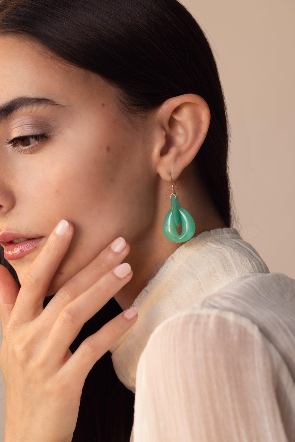 TEN THOUSAND THINGS-Interlocking Chrysoprase Peacock Eye Earrings-YELLOW GOLD