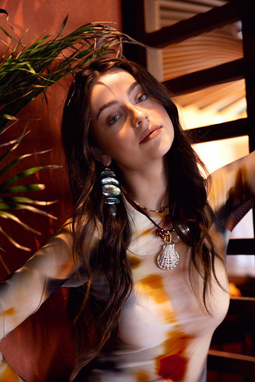 TEN THOUSAND THINGS-Large Labradorite Totem II Earrings-YELLOW GOLD
