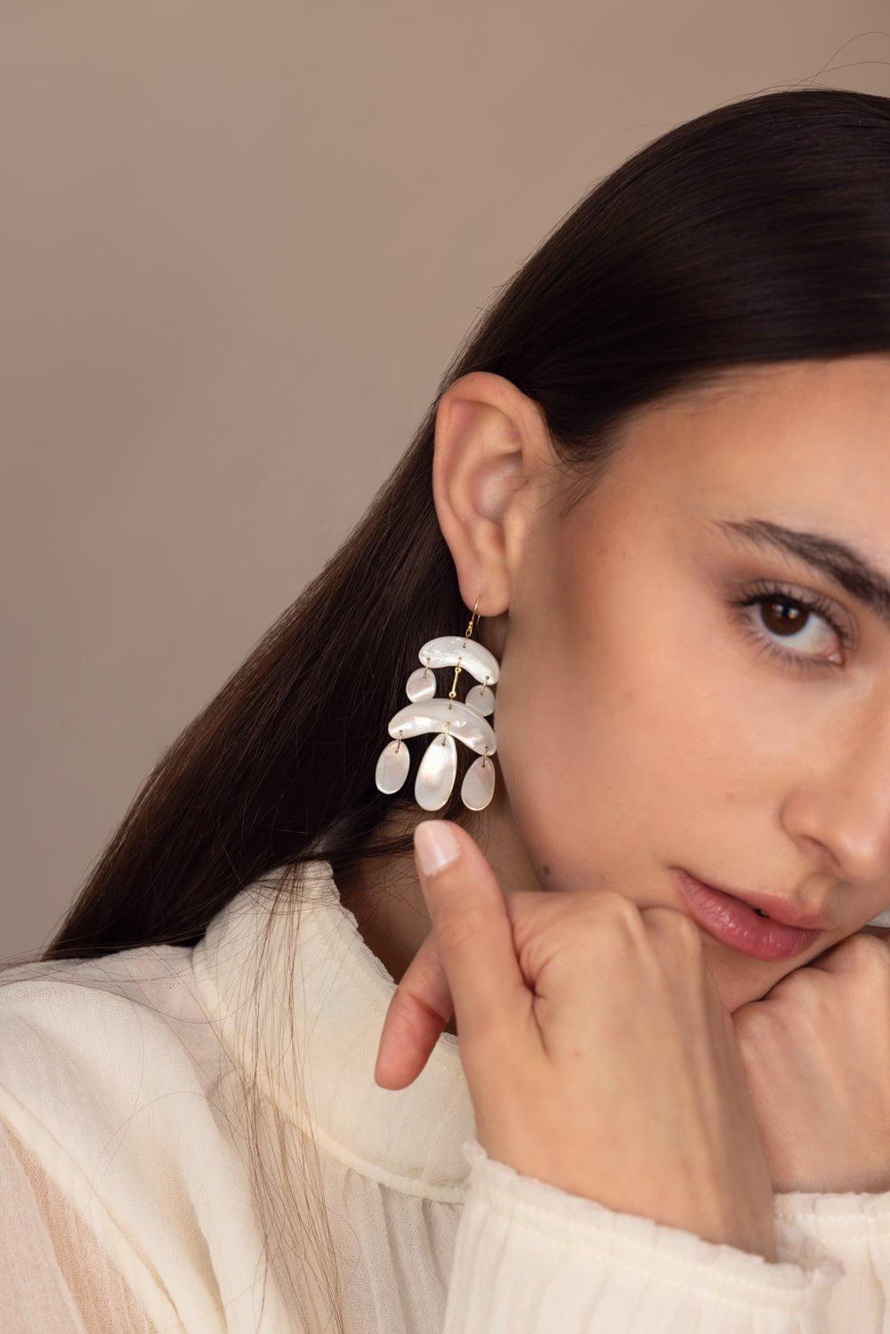 TEN THOUSAND THINGS-Mini Cut Stone Pearl Chandelier Earrings-YELLOW GOLD