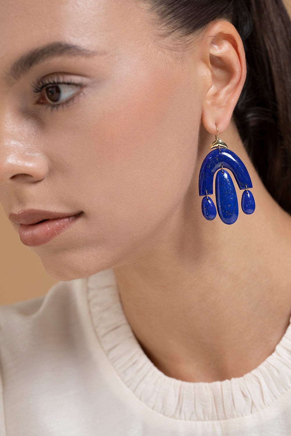 TEN THOUSAND THINGS-Mini Lapis Chandelier Earrings-YELLOW GOLD