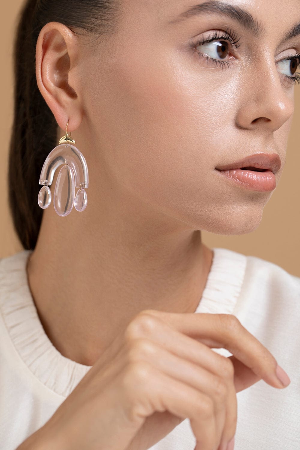 TEN THOUSAND THINGS-Mini Rose Quartz Chandelier Earrings-YELLOW GOLD