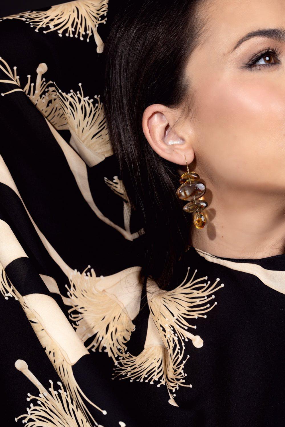 TEN THOUSAND THINGS-Oval Amber Totem Earrings-YELLOW GOLD