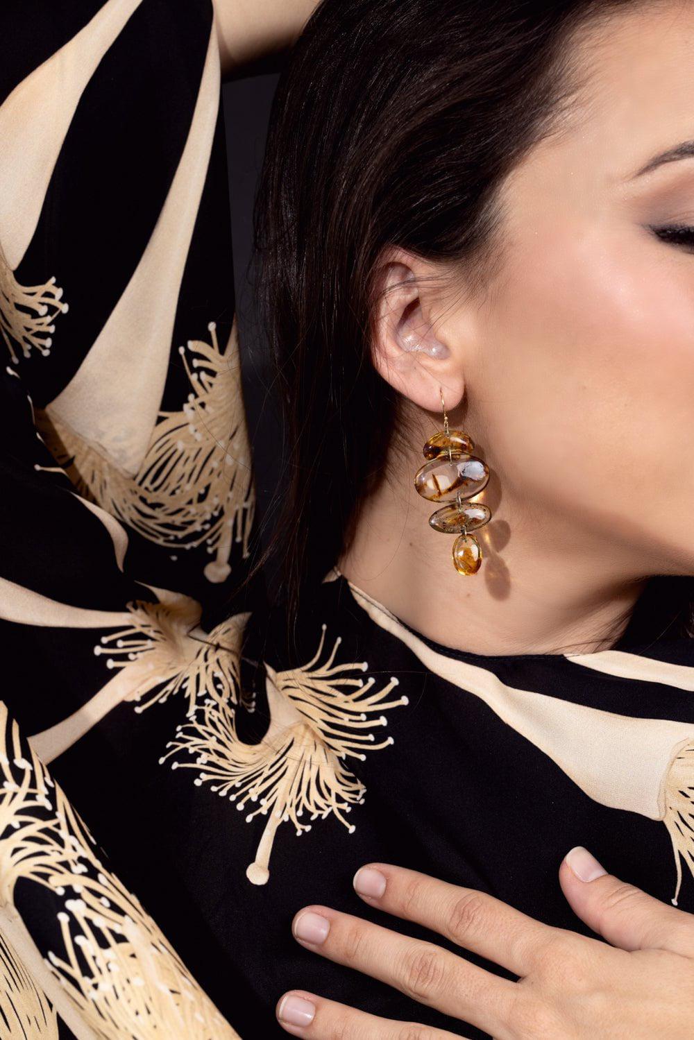 TEN THOUSAND THINGS-Oval Amber Totem Earrings-YELLOW GOLD