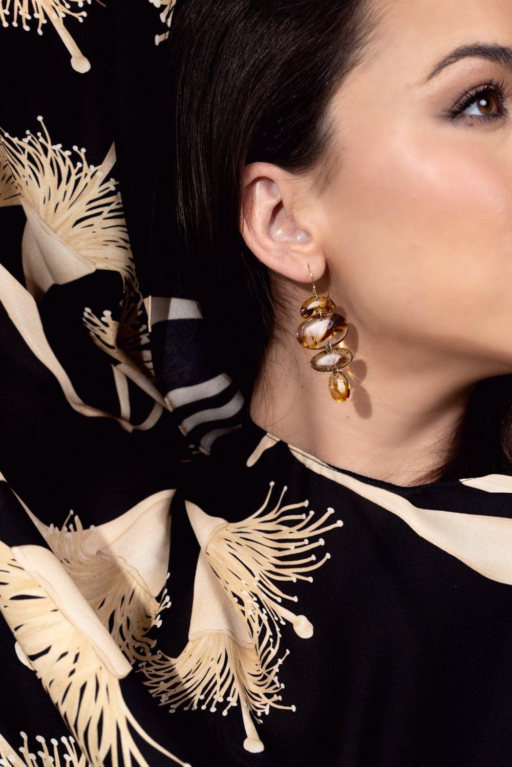 TEN THOUSAND THINGS-Oval Amber Totem Earrings-YELLOW GOLD