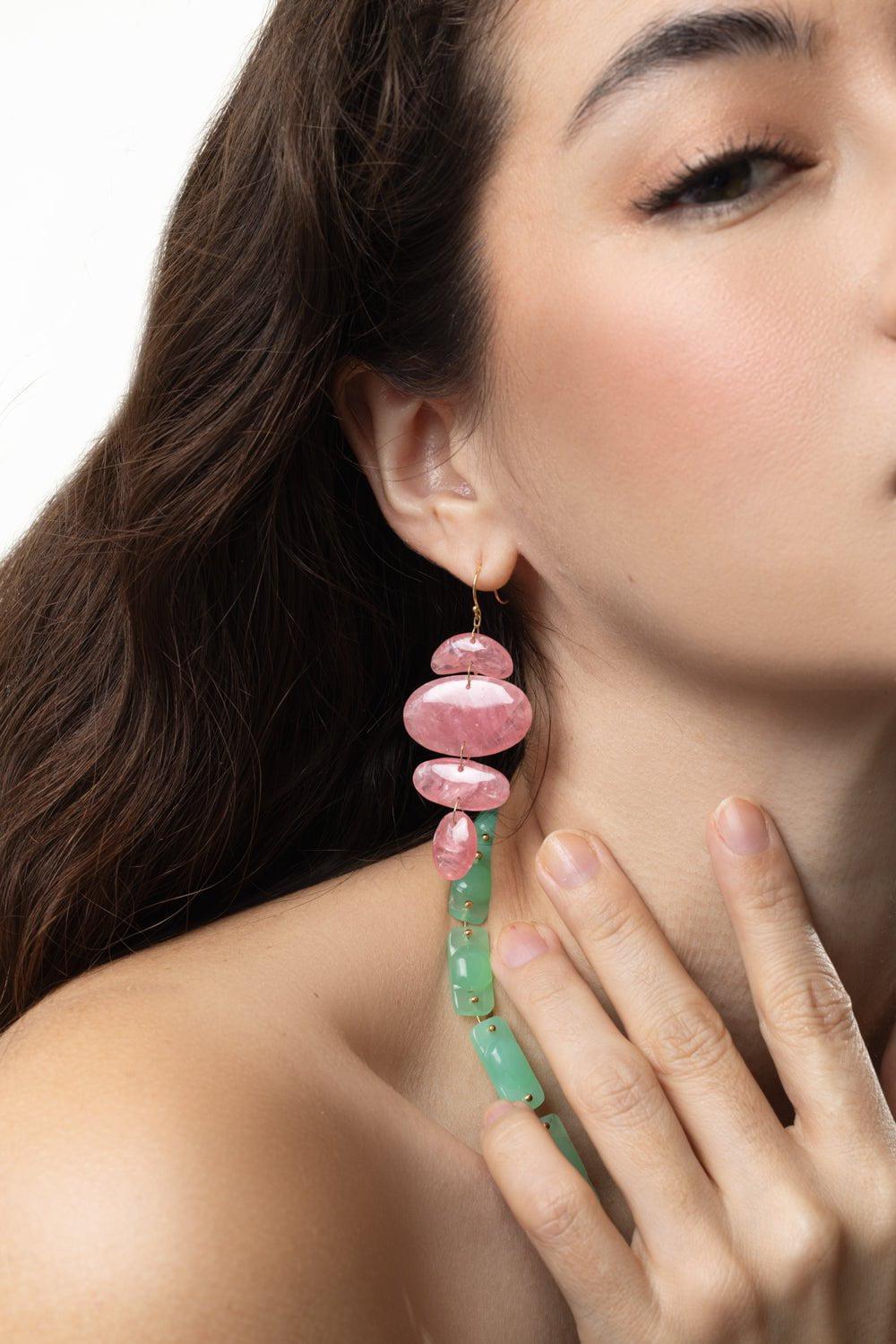 TEN THOUSAND THINGS-Rhodochrosite Oval Totem Earrings-YELLOW GOLD