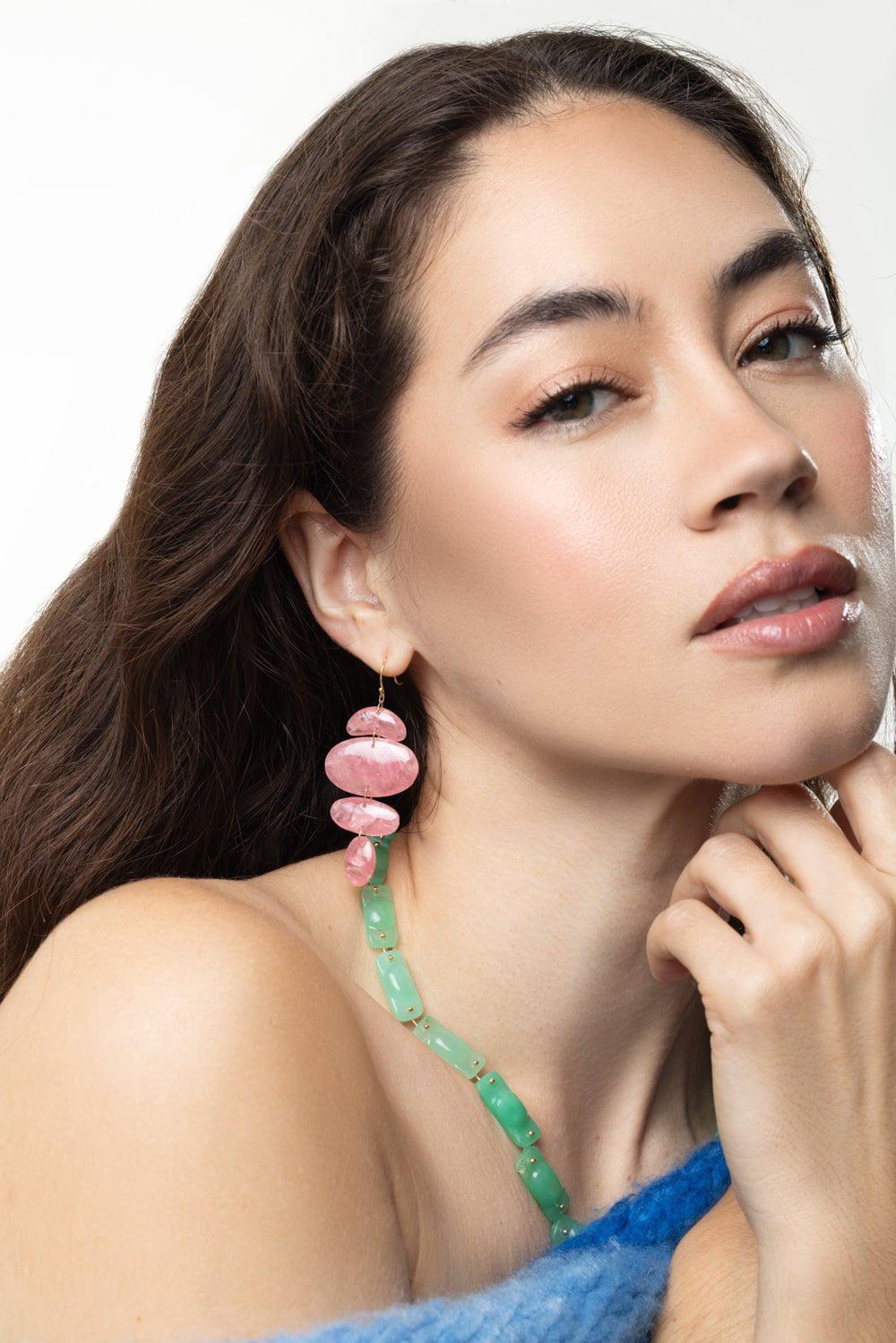TEN THOUSAND THINGS-Rhodochrosite Oval Totem Earrings-YELLOW GOLD