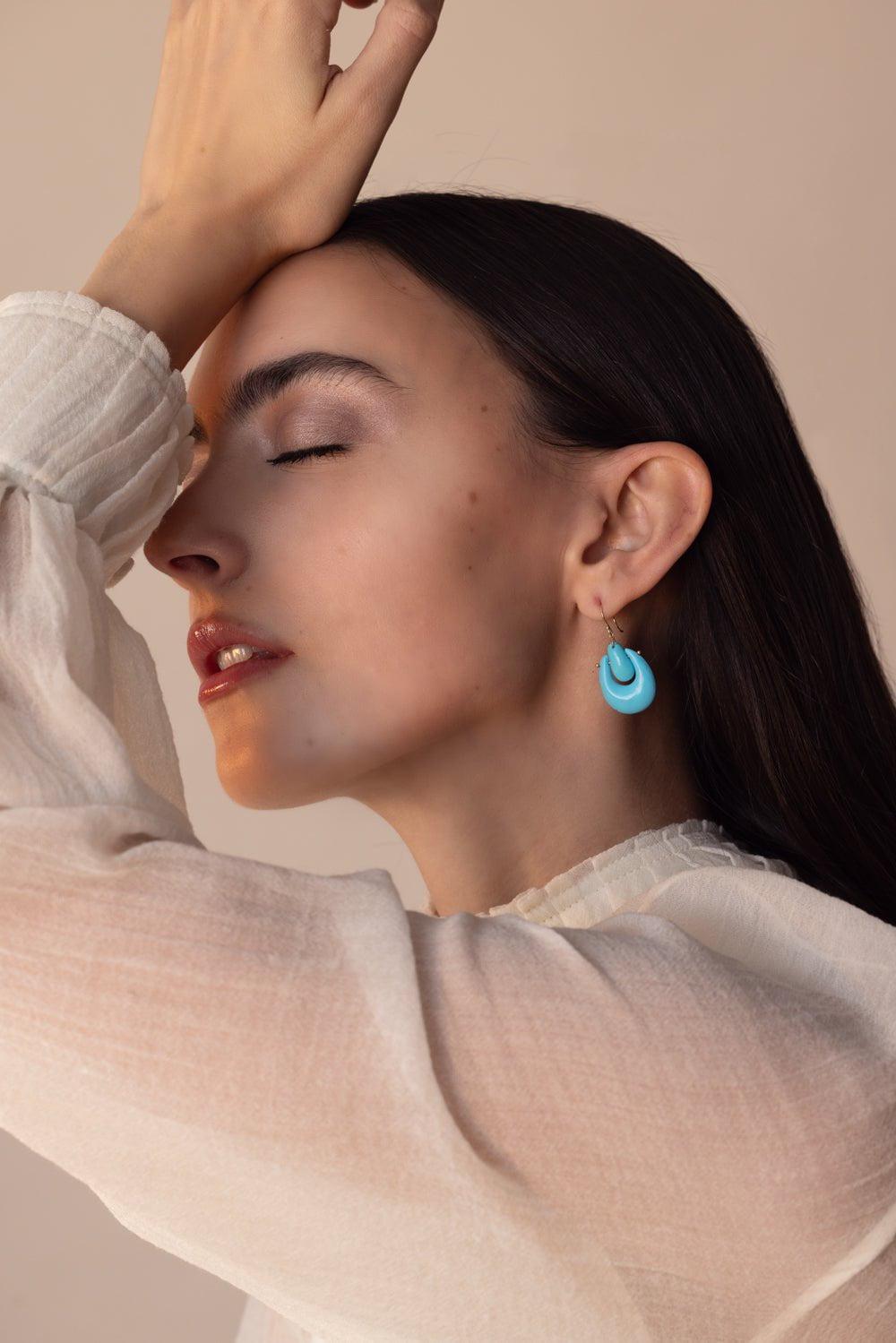 TEN THOUSAND THINGS-Small O'Keeffe Turquoise Earrings-YELLOW GOLD