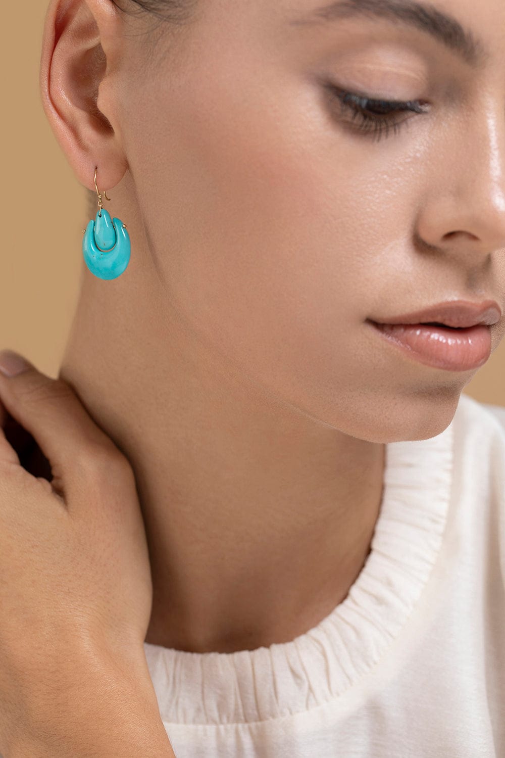 TEN THOUSAND THINGS-Small O'Keeffe Turquoise Earrings-YELLOW GOLD