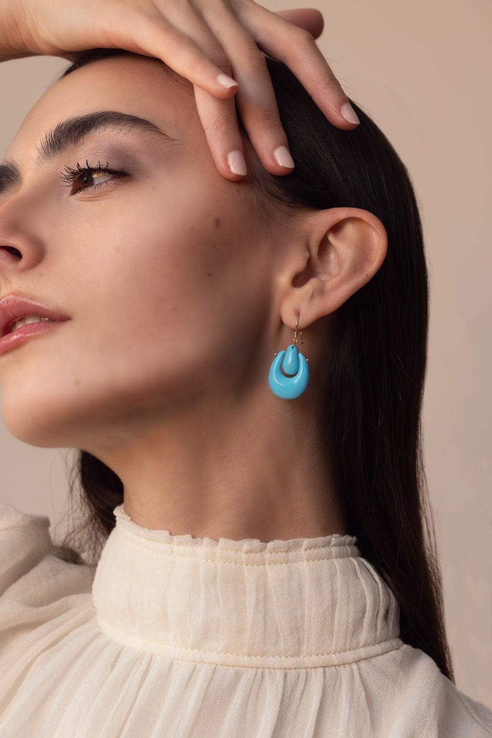 TEN THOUSAND THINGS-Small O'Keeffe Turquoise Earrings-YELLOW GOLD