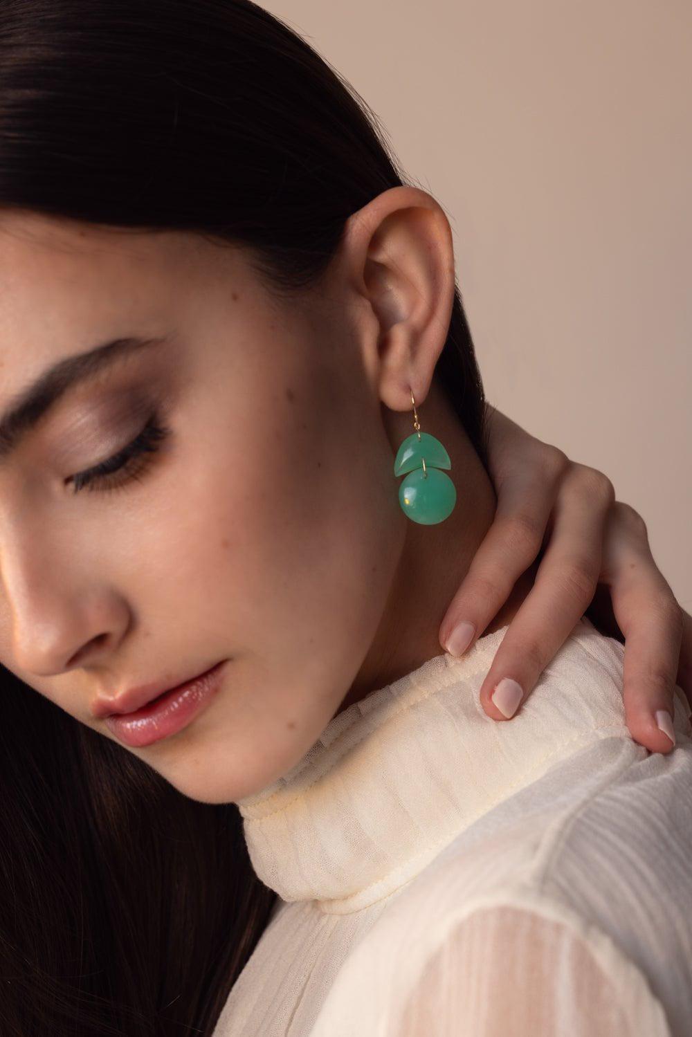 TEN THOUSAND THINGS-Tiny Arp Chrysoprase Earrings-YELLOW GOLD