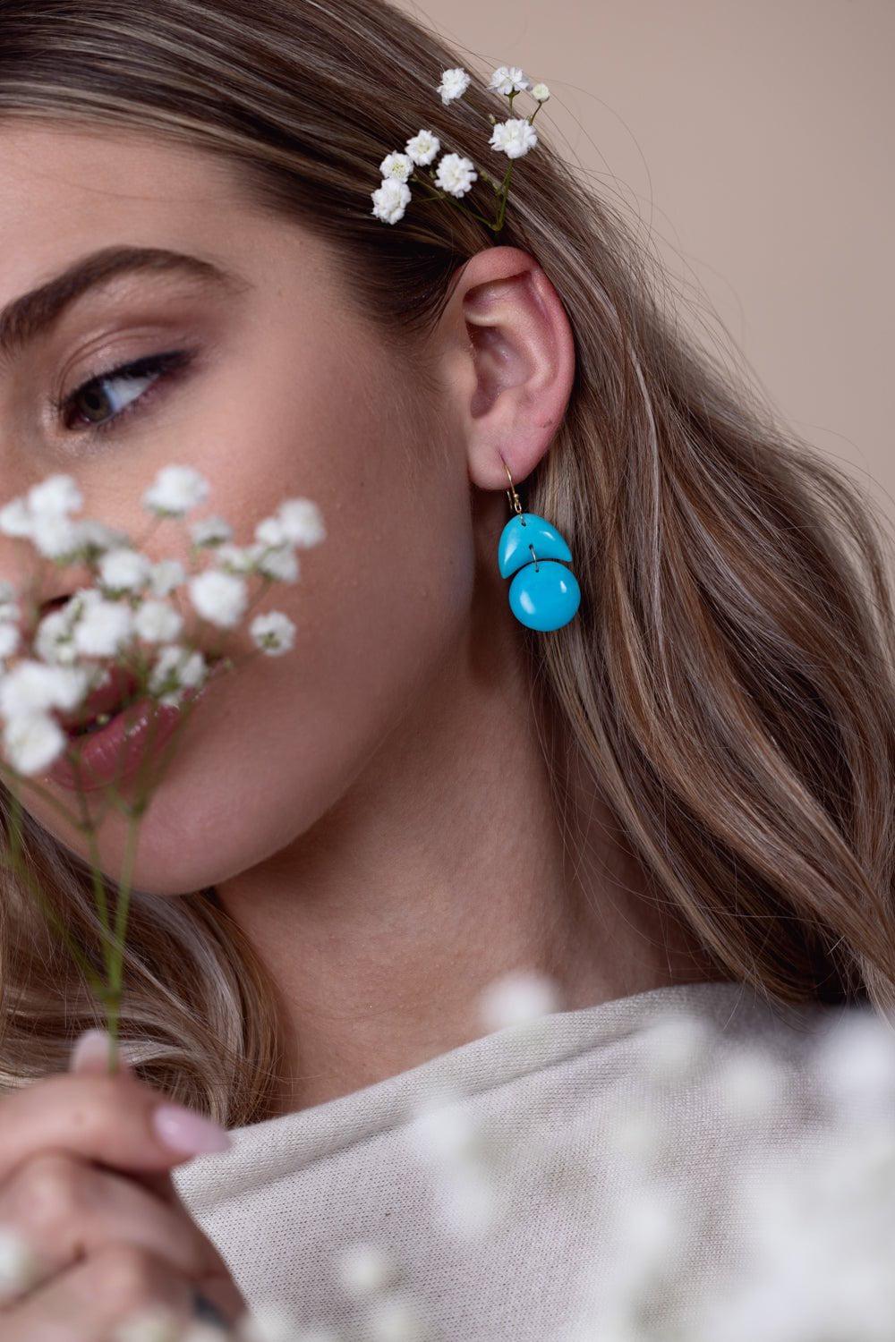 TEN THOUSAND THINGS-Tiny Arp Turquoise Earrings-YELLOW GOLD